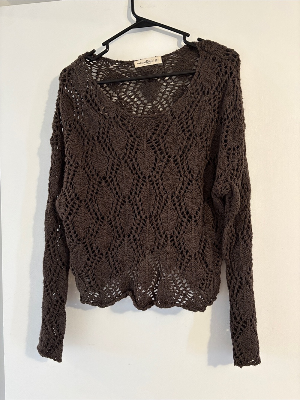 Natural life 100% cotton medium Crocheted Openwork Sweater - Brown